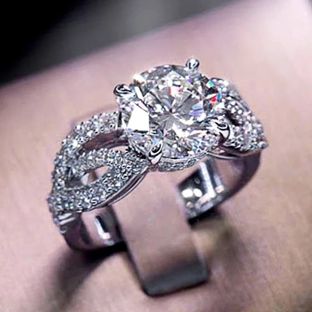 New Luxury 925 Silver 4 Claws 3 ct Round Diamond Ring - Picture 3 of 3